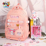 Sanrio Cinnamoroll & My Melody Large-Capacity Backpack Set – Includes Coat Purse, Stationery Set, Lanyard & 4 Badge Pins