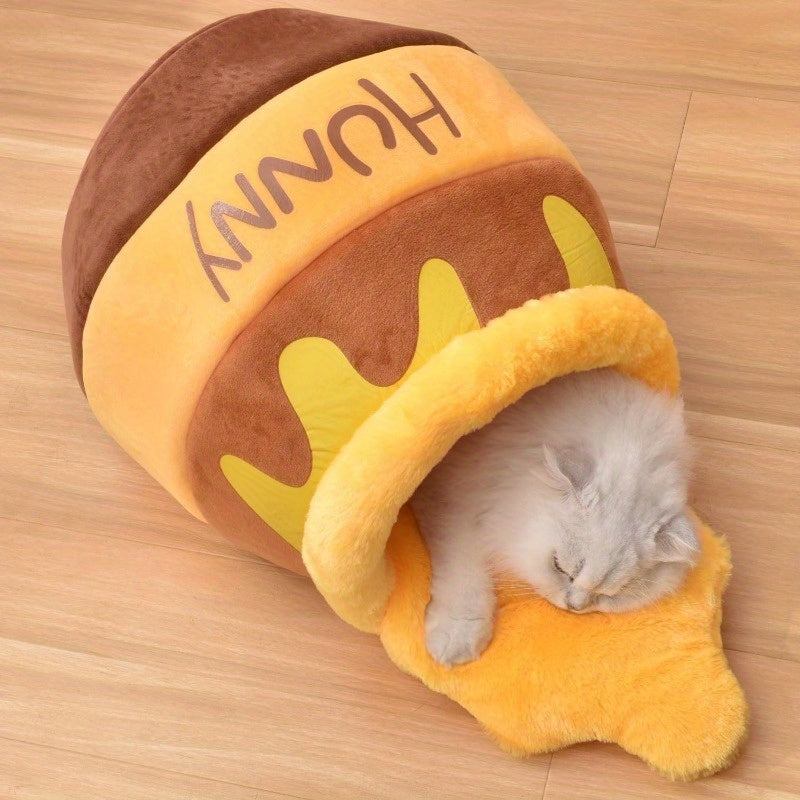 Honey Pot Cat Cave Bed – Indoor Cat Nest with Removable Cushion, Thick Sponge & Washable Cozy Bed for Small Pets