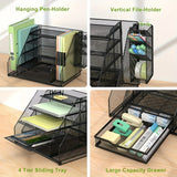 5-Shelf Mesh Desktop Organizer with File Shelf, Sliding Drawer & Large Pen Holder – Multi-Function Desk Storage for Home & Office 🗂️