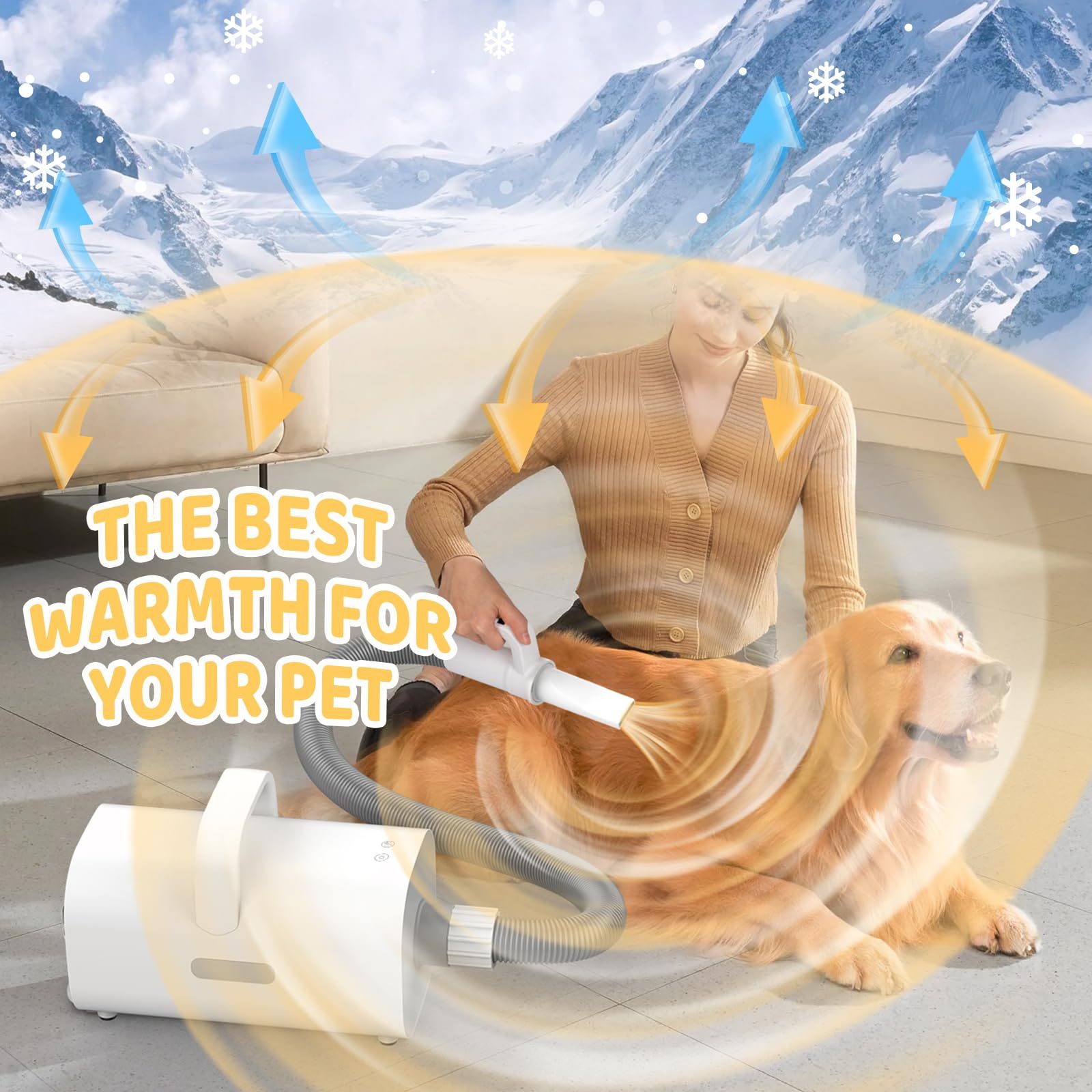 4-in-1 Smart Pet Hair Dryer – High-Speed 90m/s Negative Ion Grooming Dryer with Adjustable Wind Speed & Temperature for Dogs and Cats