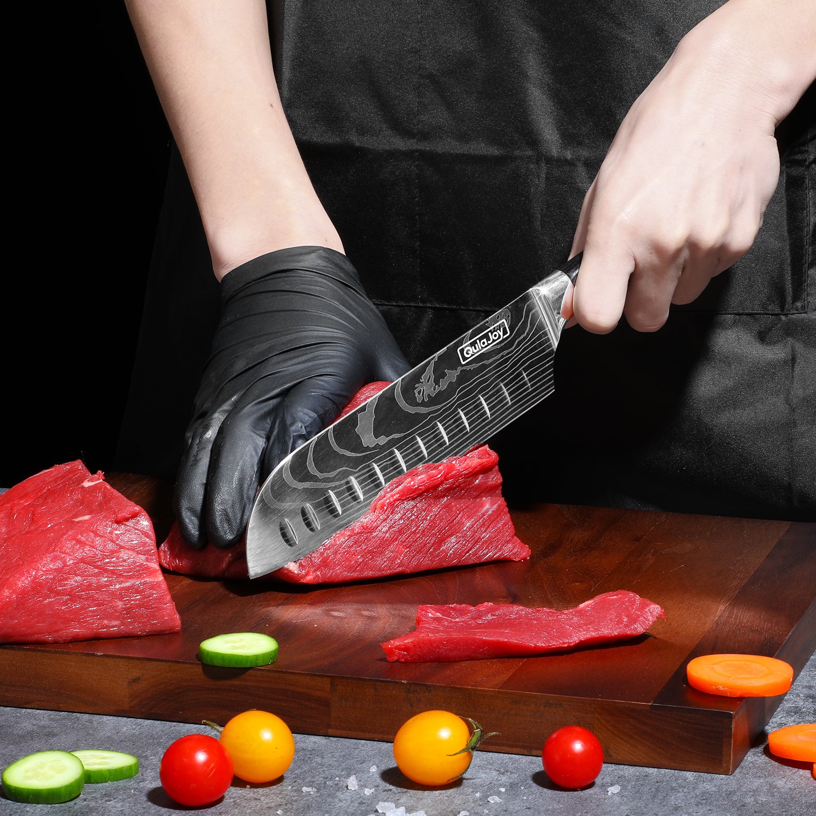 Qulajoy 8‑Inch High‑Carbon Stainless Steel Santoku Knife – Ergonomic Pakkawood Handle, Sleek & Sharp for Home Cooking
