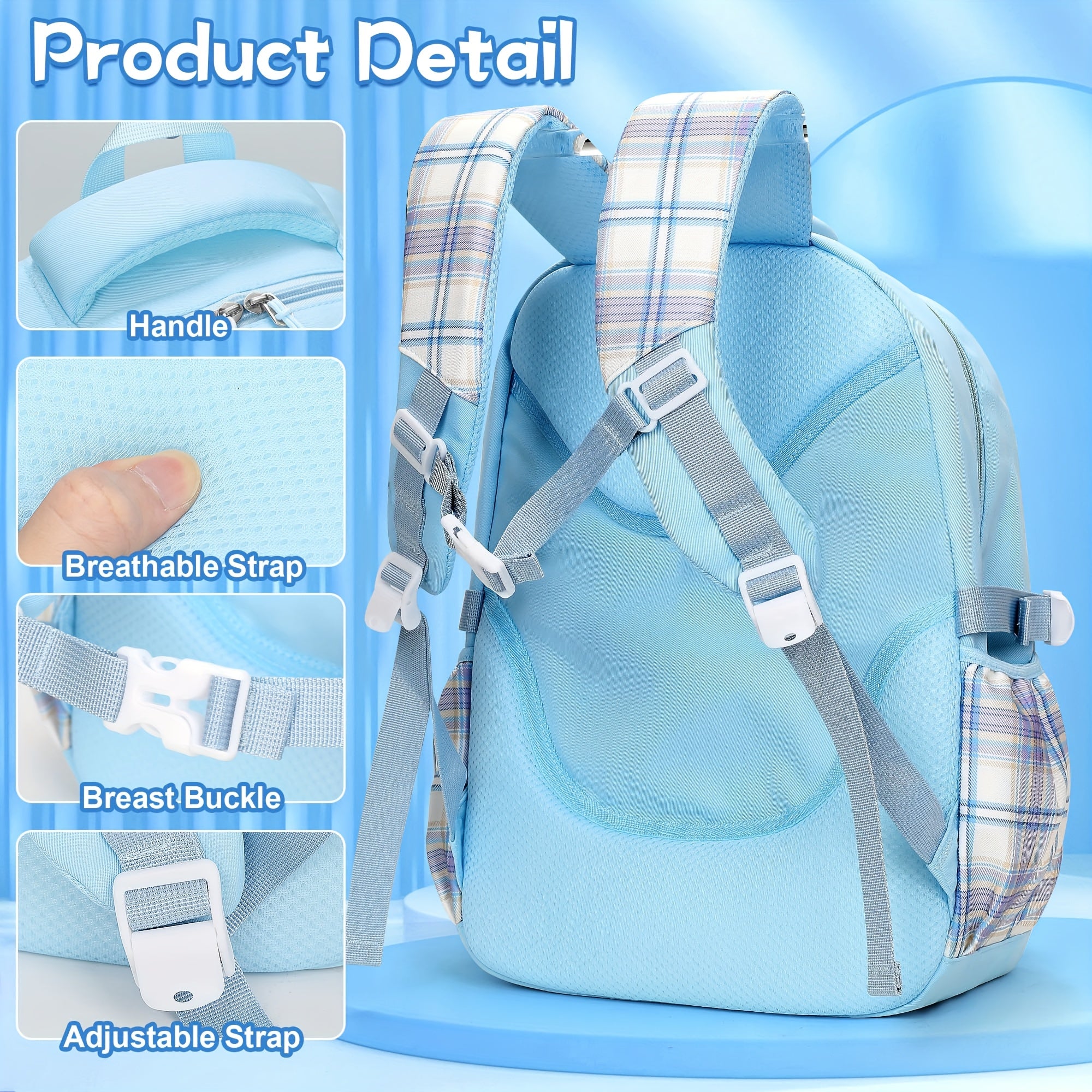 Cinnamoroll Blue Backpack Set – Large Capacity School Bag + 6 Badge Pins + Stationery Set + Card Holder & Coin Purse