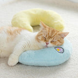 MewooFun U-Shaped Orthopedic Pet Pillow – Fluffy Support Cushion for Cats & Puppies, Joint Relief & Better Sleep (Blue)
