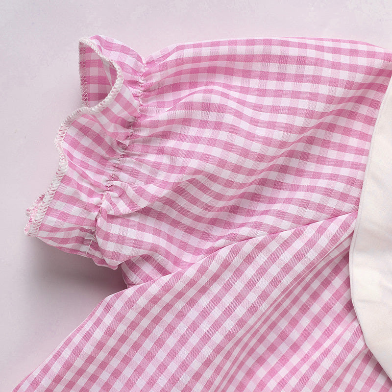 Infant Girls Plaid Easter Bunny Smocked Dress 🎀 Short Sleeve Party Outfit
