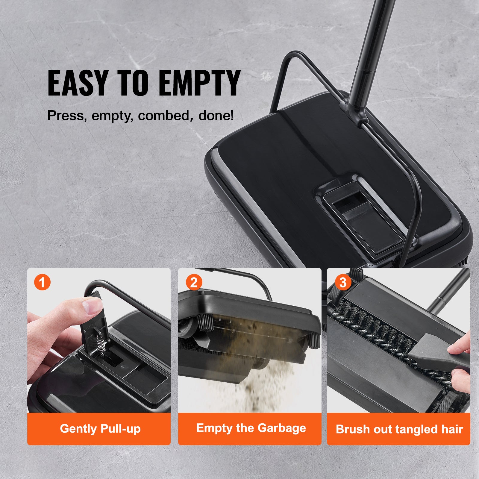 VEVOR Manual Carpet and Floor Sweeper - Non-Electric Cleaner for Dust and Pet Hair with Easy-Empty Dustbin & Cleaning Comb