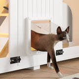 47.25″ Large Cat Litter Box Enclosure with LED Light – Hidden Cat House with Stairs, Scratching Post & Smart Doors (White)