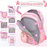 Hello Kitty Student Backpack Set – Pink Large Capacity Backpack, Pendant & 2 Badges + Stationery Set