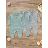 3-Pack Baby Rompers – Long Sleeve Ribbed Jumpsuit with Soft Cotton Fabric & Button-Front Design for Boys & Girls