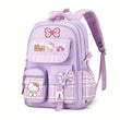 Sanrio Hello Kitty Large Capacity Laptop Backpack with Adjustable Straps & 2 Free Hairpins – Purple Plaid Print