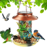 Solar Bird Feeder with Lantern Design – Hanging Metal Outdoor Bird Feeder with S-Hook, Solar Garden Light & Gift for Bird Lovers