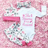 4Pcs Newborn Baby Girl Outfit Set – Romper, Bodysuit, Floral Pants & Matching Headband | Infant Clothes