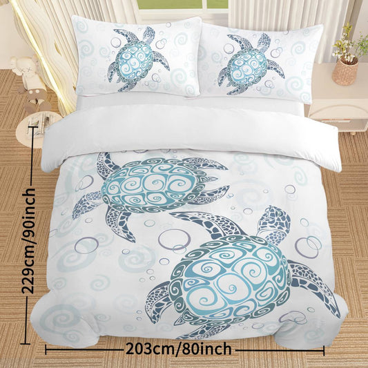 Ocean Turtle 3‑Piece Comforter Set – Turtle‑Themed Bedding with 2 Pillowcases (Queen Size)
