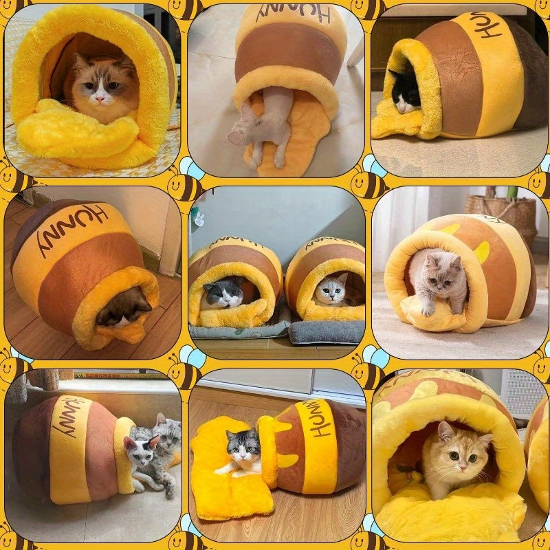 Honey Pot Cat Cave Bed – Indoor Cat Nest with Removable Cushion, Thick Sponge & Washable Cozy Bed for Small Pets