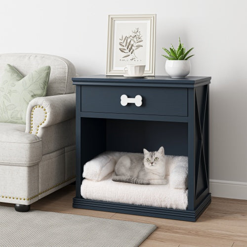 Vintage Small Locker with LED Lights & Pet Bed – Multi-Functional Wooden Pet Furniture with Storage and Cozy Sleeping Space