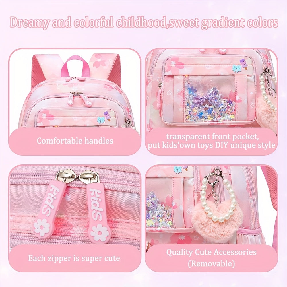 Hello Kitty Student Backpack Set – Pink Large Capacity Backpack, Pendant & 2 Badges + Stationery Set