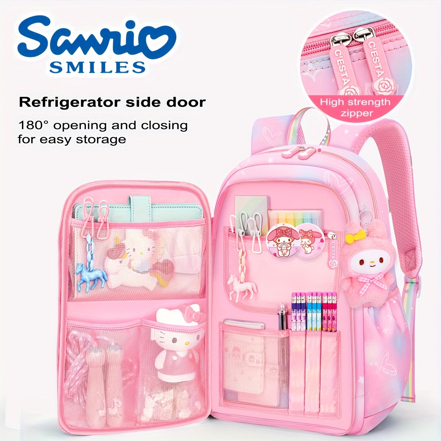 Sanrio Kuromi Multi™ Bag Set – Shoulder Bag & Backpack with Plush Pendant, 6 Badges & Stationery Set – Ultra-Light Travel Essentials