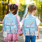 Cinnamoroll Blue Backpack Set – Large Capacity School Bag + 6 Badge Pins + Stationery Set + Card Holder & Coin Purse
