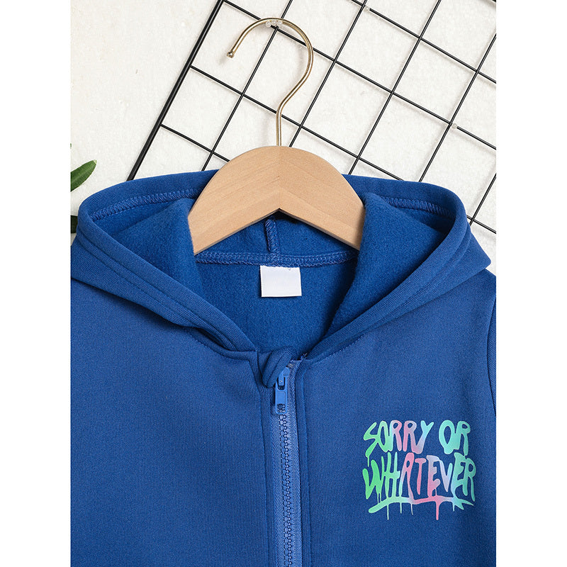 Toddler Girl Zip-Up Hoodie Jacket – “Sorry or Whatever” Letter Print Long Sleeve Sweatshirt, Casual Kids Hooded Jacket