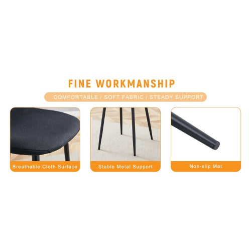 Luxury Simple Chair – Set of 4, Black Linen-Cotton Upholstered with Black Metal Legs