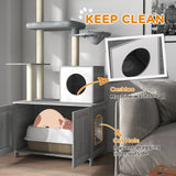 PawHut 2-in-1 Cat Tree with Litter Box Enclosure – Floor-to-Ceiling Cat Tower with Condo, Hammock, Scratching Posts & Platforms (Gray)