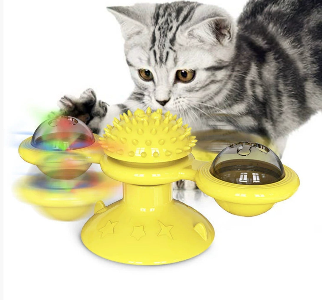 Cat Entertainment Set – Interactive Rotating Disk, Feather Teasers & Tumbler Windmill Toy, Keeps Cats Active & Engaged