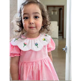 Toddler Baby Girl Spring Tulip Smocked Short Sleeve Dress with Lovely Tulip Embroidery – Princess Outfit