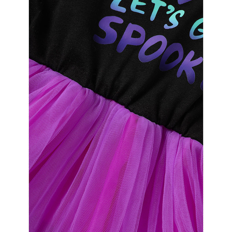 Little Girls 2PCS Halloween Outfit – Sleeveless Tulle Dress with Hooded Cloak Costume Set