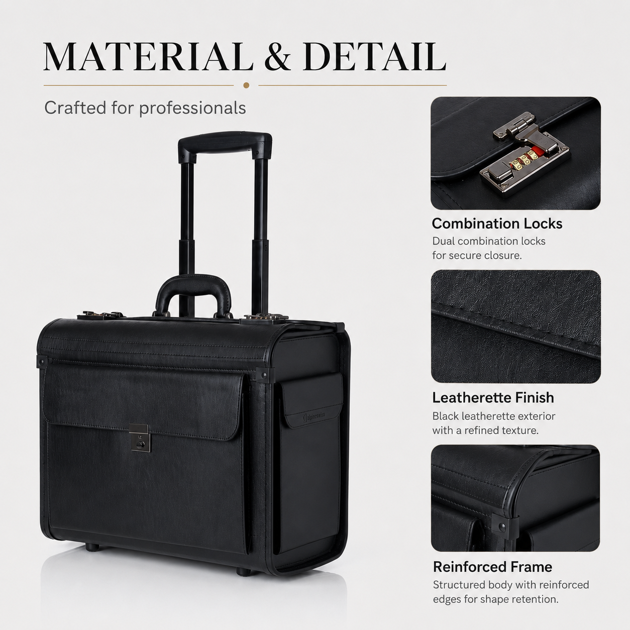 17-Inch Executive Rolling Laptop Briefcase with Wheels & Combination Locks