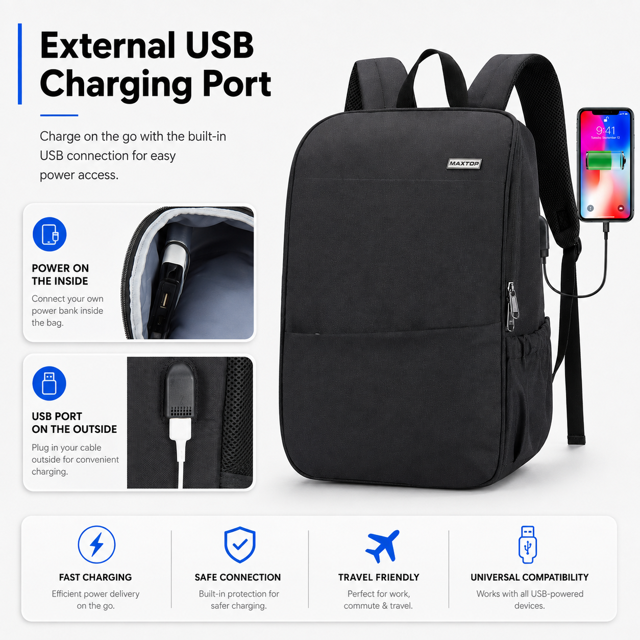15.6-Inch Laptop Backpack with USB Charging – Water-Resistant Deep Storage Travel & Work Bag