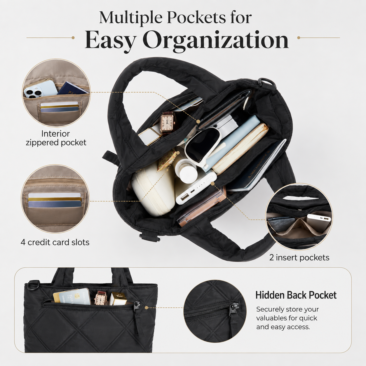 Premium Mini Puffy Crossbody Bag for Women – Lightweight Travel Purse with Card Slots & Multi-Pocket Storage