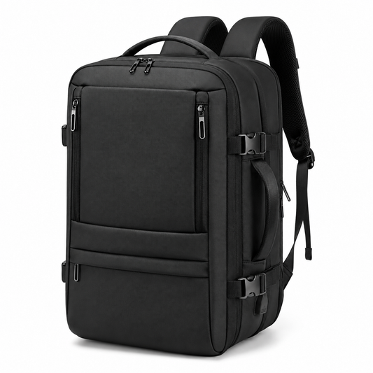35L Expandable Carry-On Travel Backpack with 17.3-Inch Laptop Compartment – Black