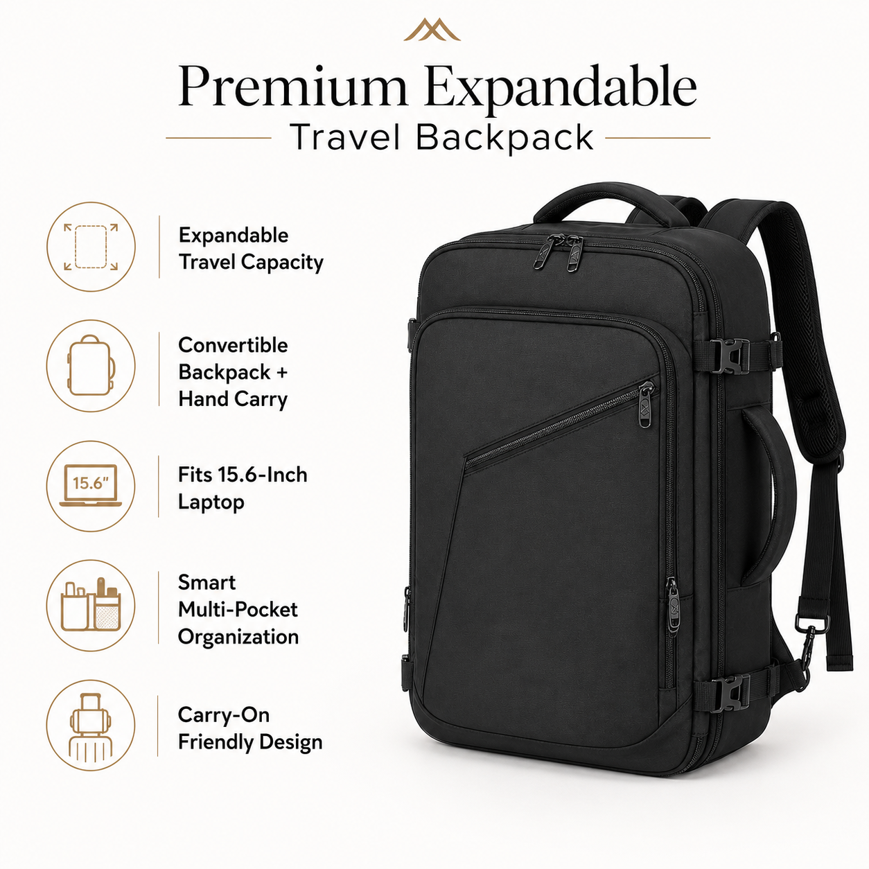 27L Expandable Carry-On Travel Backpack – Convertible Business & Weekend Bag with Smart Organization