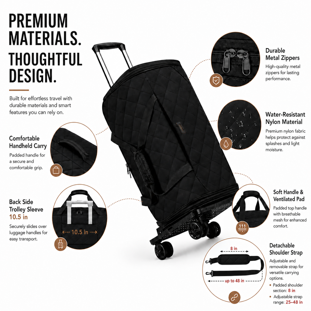 50L Rolling Garment Duffel with Wheels and Shoe Compartment