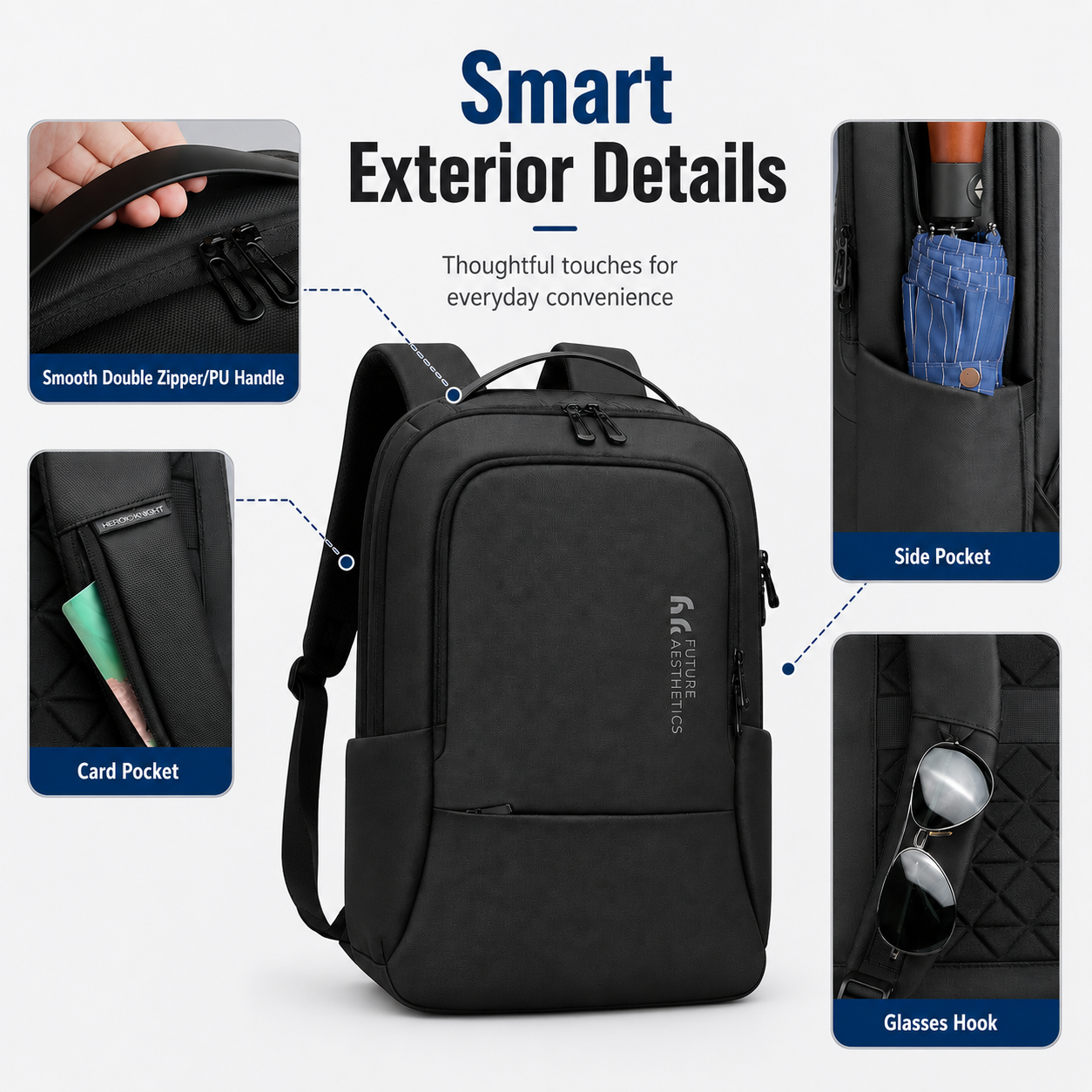 Slim 15.6" Laptop Backpack with USB Charging, Anti-Theft Pocket & Water-Resistant Business Design