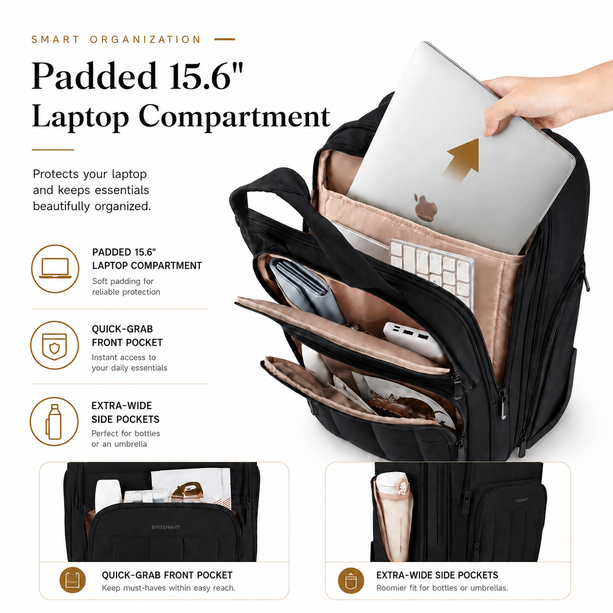 16-Inch Underseat Rolling Carry-On – Compact Travel Luggage with 15.6" Laptop Compartment