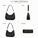 Elegant Black Hobo Shoulder Bag for Women – Convertible Crossbody Purse with Gold-Tone Details