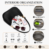 Elegant Black Hobo Shoulder Bag for Women – Convertible Crossbody Purse with Gold-Tone Details