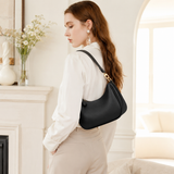 Elegant Black Hobo Shoulder Bag for Women – Convertible Crossbody Purse with Gold-Tone Details