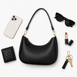 Elegant Black Hobo Shoulder Bag for Women – Convertible Crossbody Purse with Gold-Tone Details