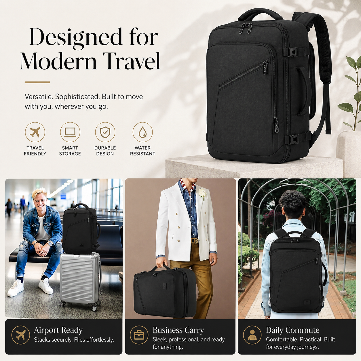 27L Expandable Carry-On Travel Backpack – Convertible Business & Weekend Bag with Smart Organization