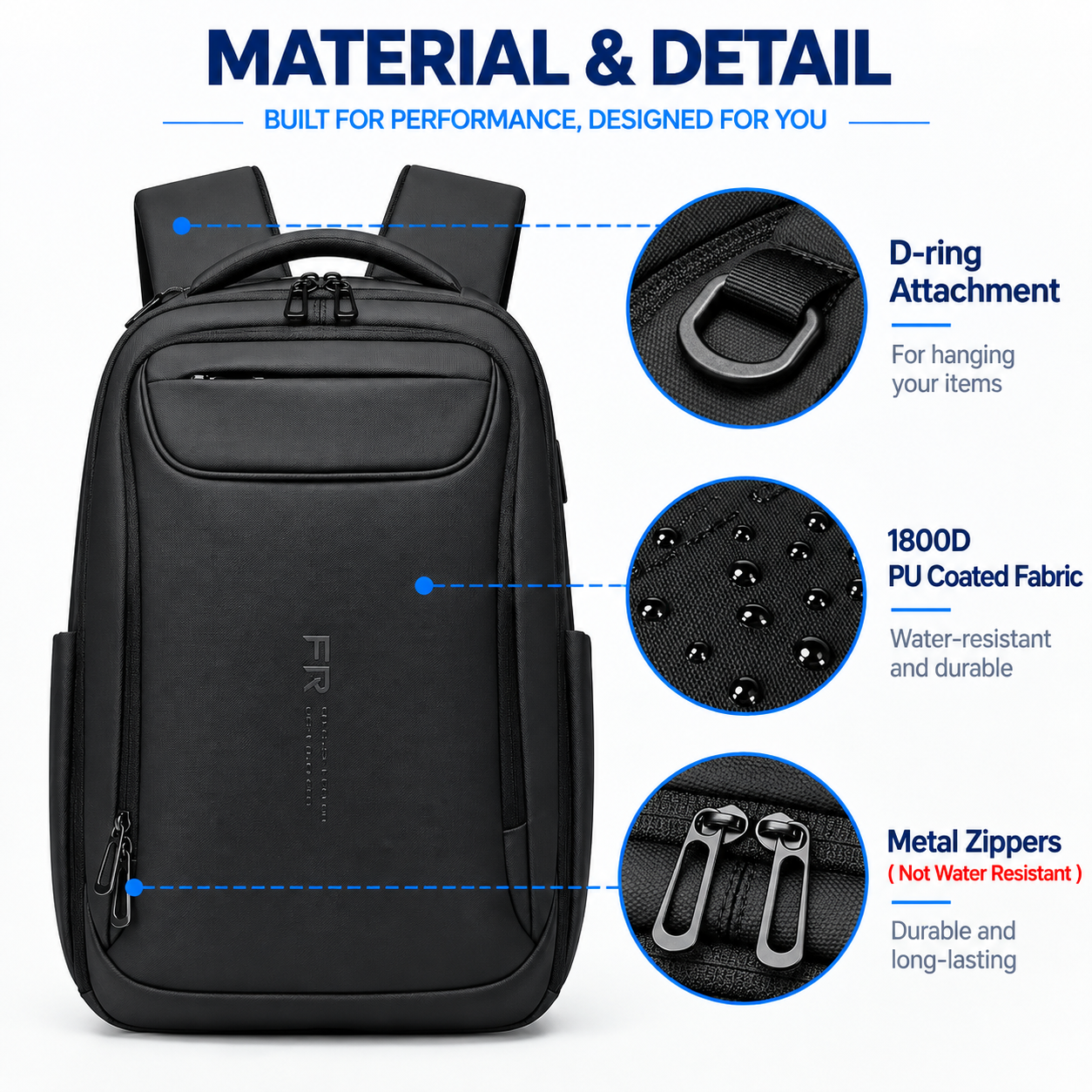 15.6” Business Laptop Backpack – Water-Resistant Work & Travel Backpack with USB-A & USB-C Charging Ports