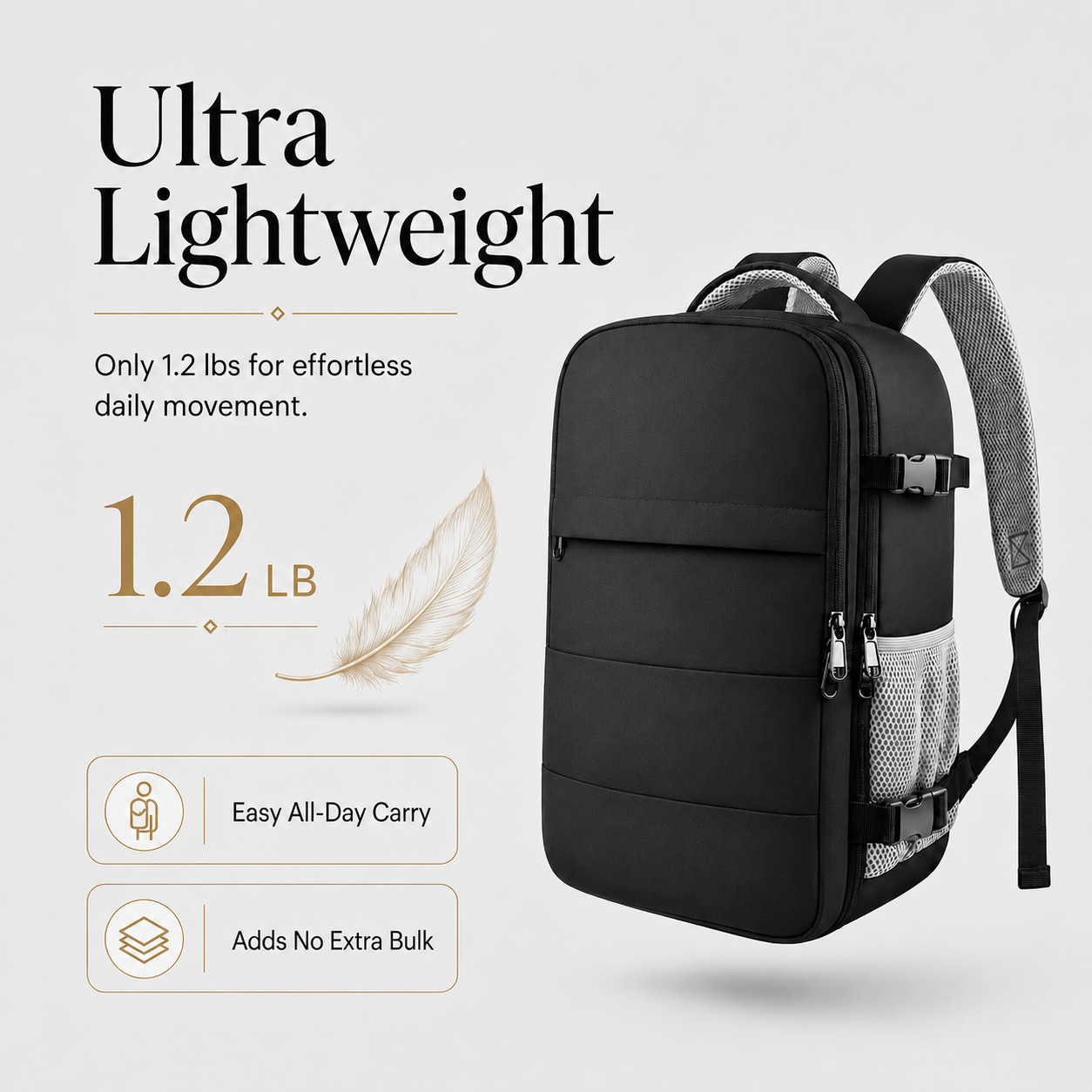 Flight-Approved Lightweight Travel Backpack with 15.6-Inch Laptop Compartment & Suitcase-Style Opening – Black
