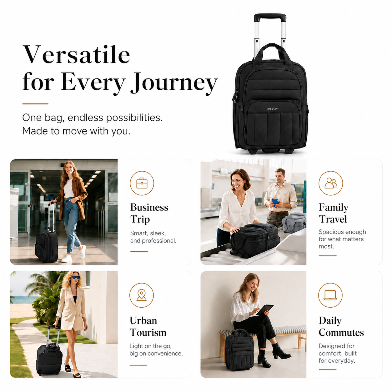 16-Inch Underseat Rolling Carry-On – Compact Travel Luggage with 15.6" Laptop Compartment