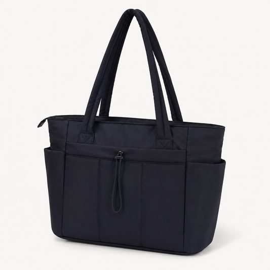 Premium 20L Puffer Laptop Tote Bag with 40 oz Tumbler Holder & Trolley Sleeve – Black