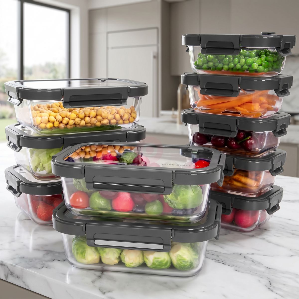 Premium 10-Piece Borosilicate Glass Food Storage Containers Set with Airtight Tempered Lids | Leak-Proof, Oven-Safe & BPA-Free
