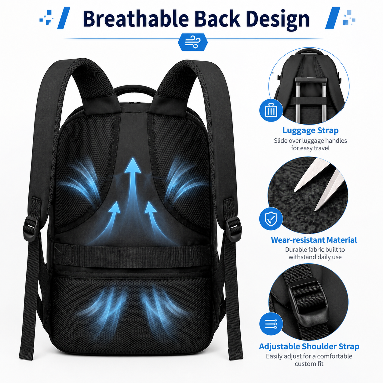 TSA-Friendly Carry-On Travel Backpack with 15.6-Inch Laptop Compartment & Wet Pocket – Black