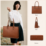 Vintage Brown 15.6-Inch Laptop Tote Bag for Women – Large Work & Business Handbag