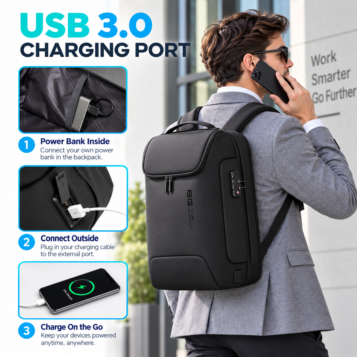 Premium Anti-Theft Business Laptop Backpack – 17.3" Laptop, TSA Lock & USB 3.0 Charging