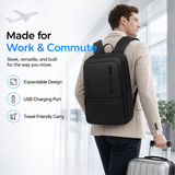 Expandable 15.6" Laptop Backpack – 12L–22L Business & Travel Bag with USB-C & USB-A Charging Ports