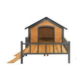 Outdoor Large Wooden Cabin-Style Dog Kennel with Porch – Spacious Walk-In Shelter (Grey)